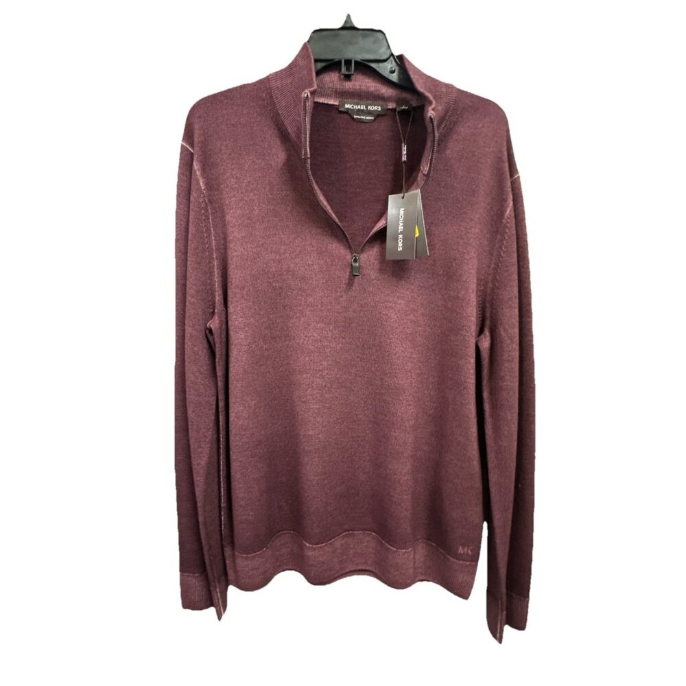 Michael Kors Men’s XXL Sweater Half Zip Merlot 100% Extrafine Merino Wool - Picture 6 of 11